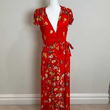 Free People Floral Red Wrap Maxi Dress