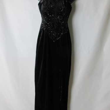 Rare 100% Polyester hand beaded black sequin gown