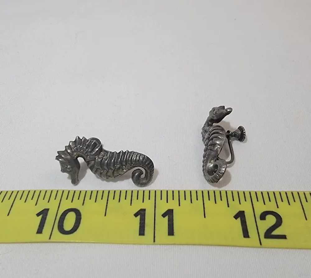 Sterling silver seahorse screw back earrings - image 2