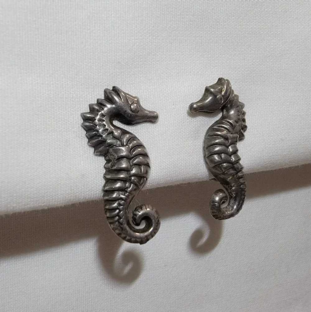 Sterling silver seahorse screw back earrings - image 3