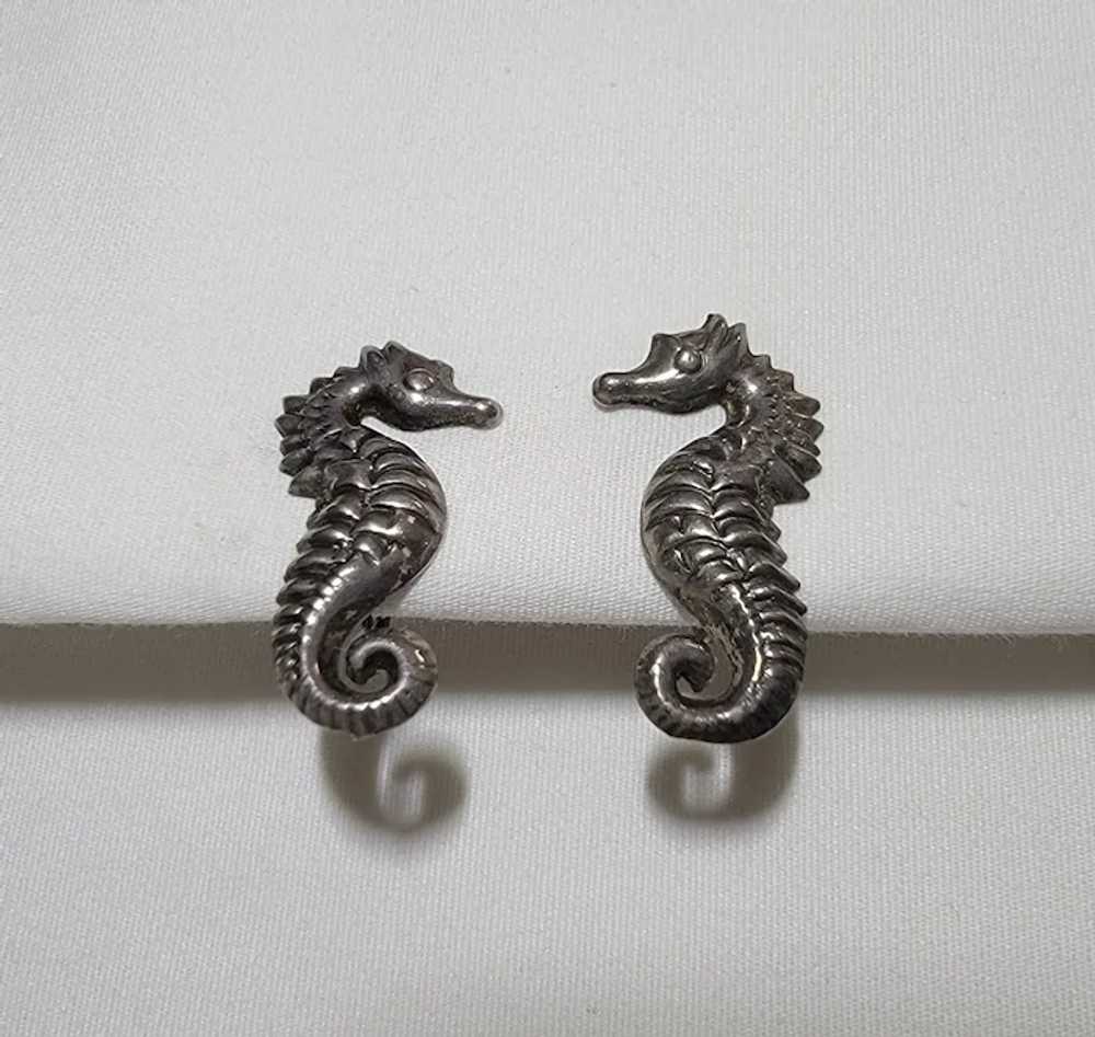 Sterling silver seahorse screw back earrings - image 4