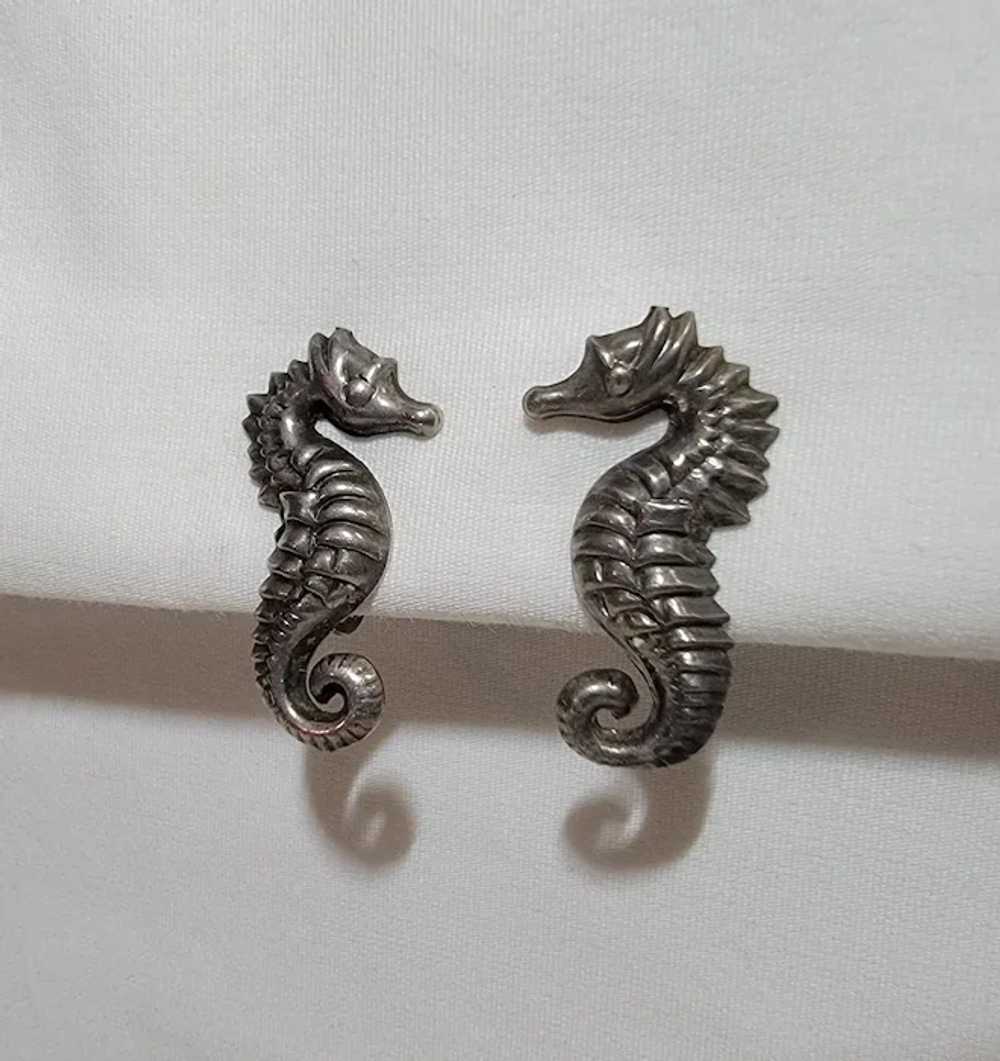 Sterling silver seahorse screw back earrings - image 6