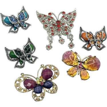 Five Butterfly Brooch Pin Lot