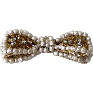 Haskell Faux Baroque Pearl Ribbon Bow Brooch with… - image 1