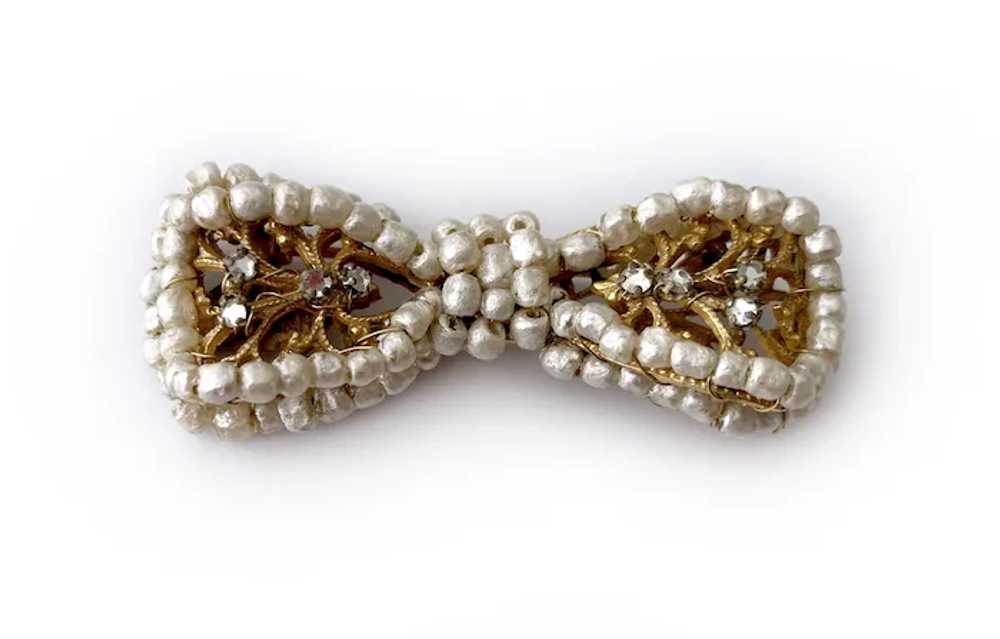 Haskell Faux Baroque Pearl Ribbon Bow Brooch with… - image 3