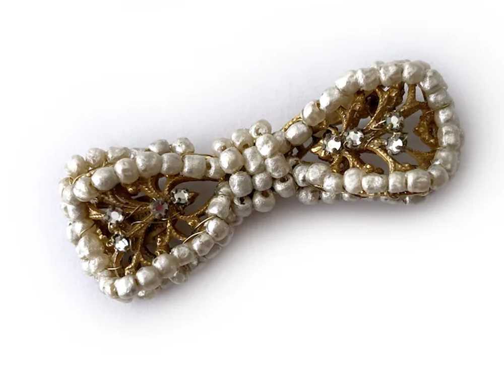 Haskell Faux Baroque Pearl Ribbon Bow Brooch with… - image 4