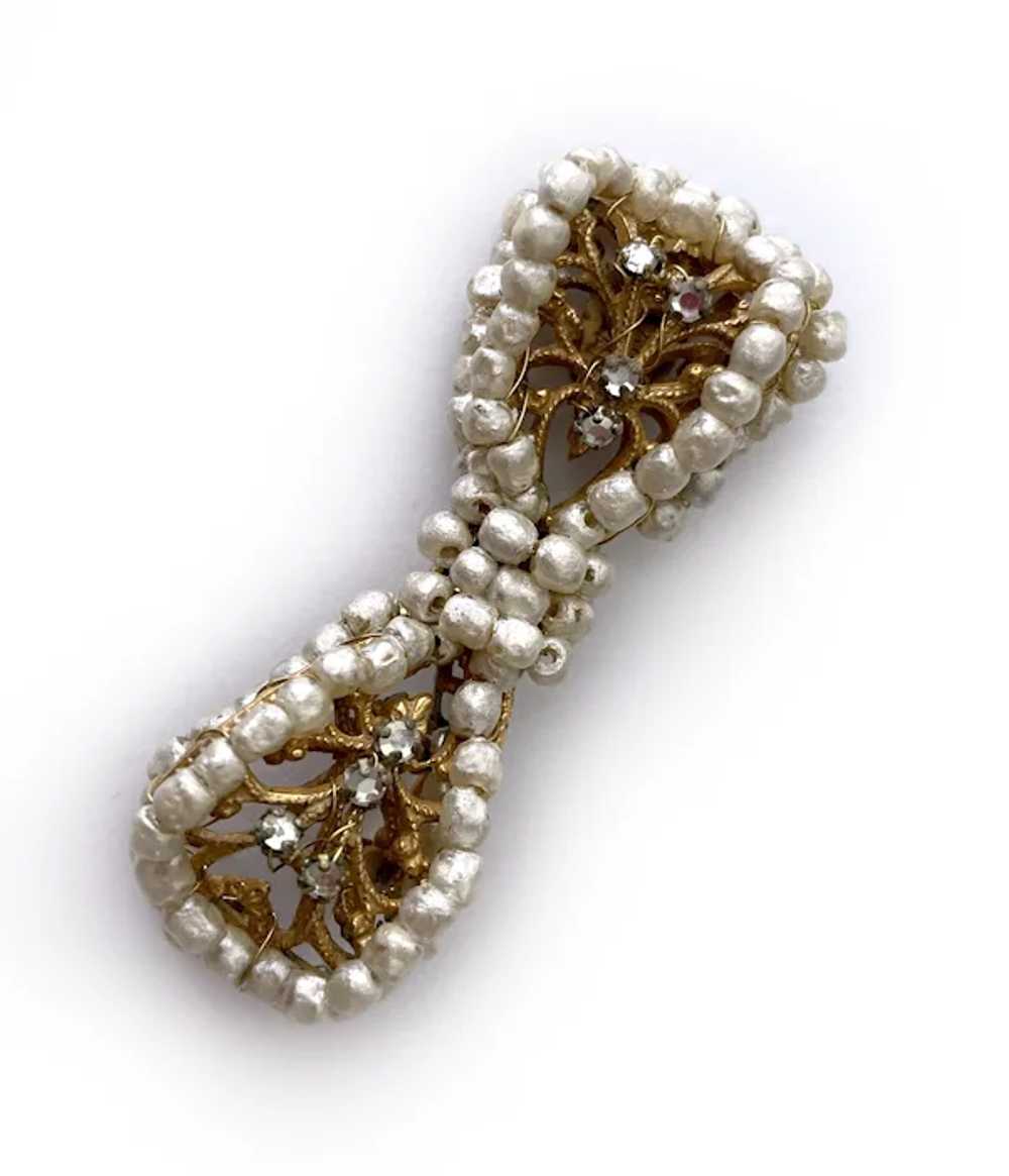 Haskell Faux Baroque Pearl Ribbon Bow Brooch with… - image 5