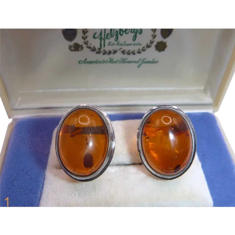 Amber and Sterling Omega Back Earrings - image 1