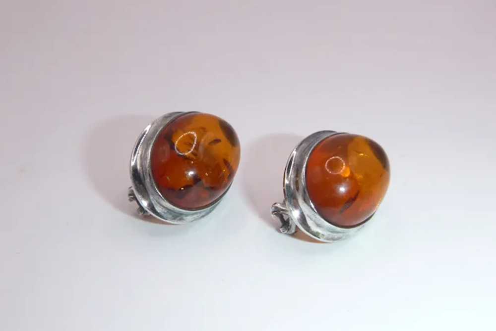 Amber and Sterling Omega Back Earrings - image 2