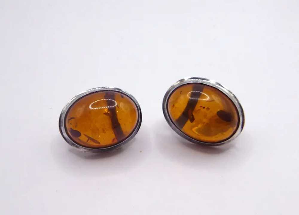 Amber and Sterling Omega Back Earrings - image 4