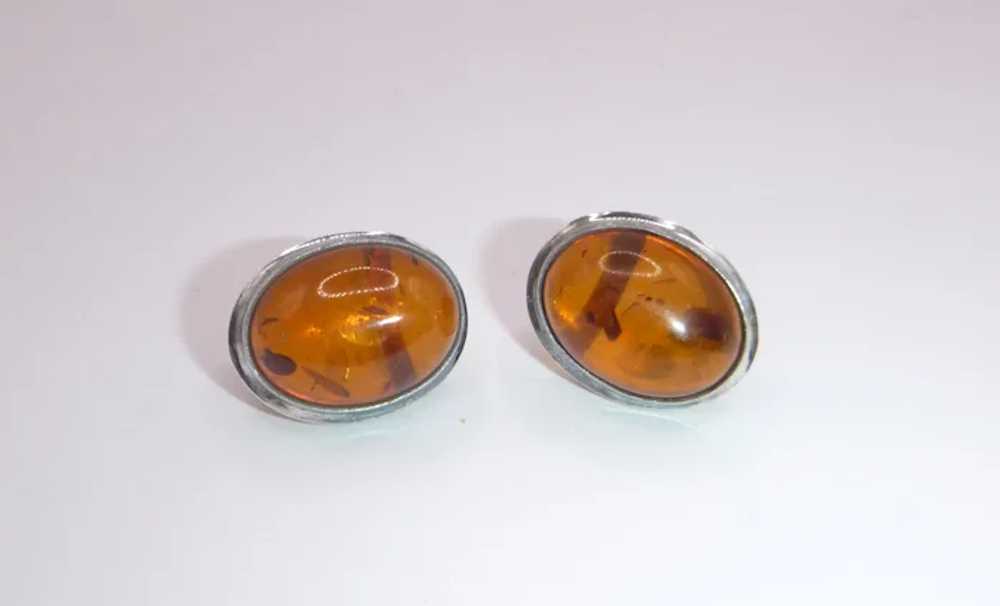 Amber and Sterling Omega Back Earrings - image 6