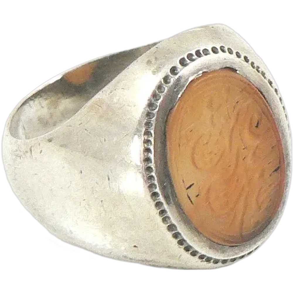 Oval Carnelian Ancient Intaglio in Silver Setting… - image 1