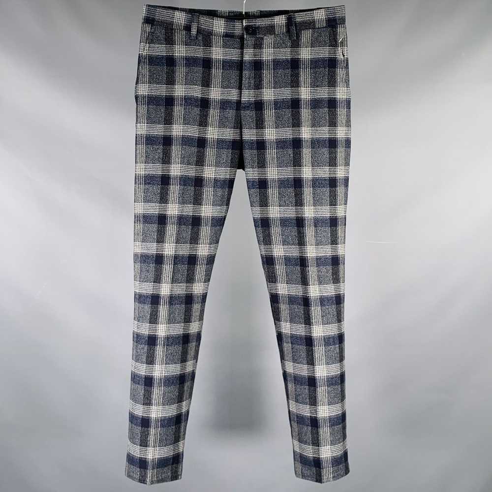 Etro Navy Grey Plaid Cotton Zip Fly Dress Pants - image 1