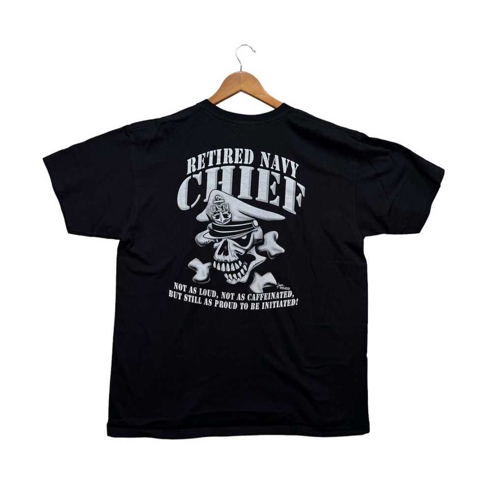 VINTAGE US Navy T Shirt Mens Black Navy Chief Ret… - image 2