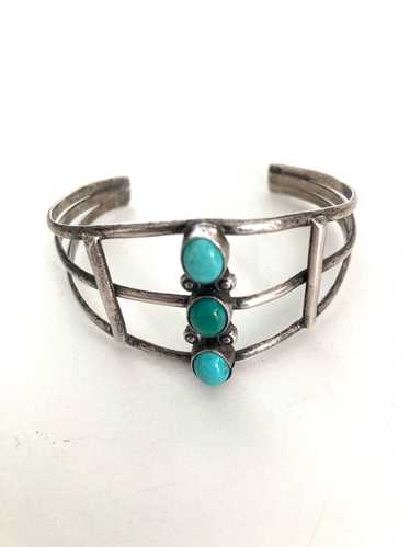 Sterling and Turquoise Three Stone Openwork Cuff B