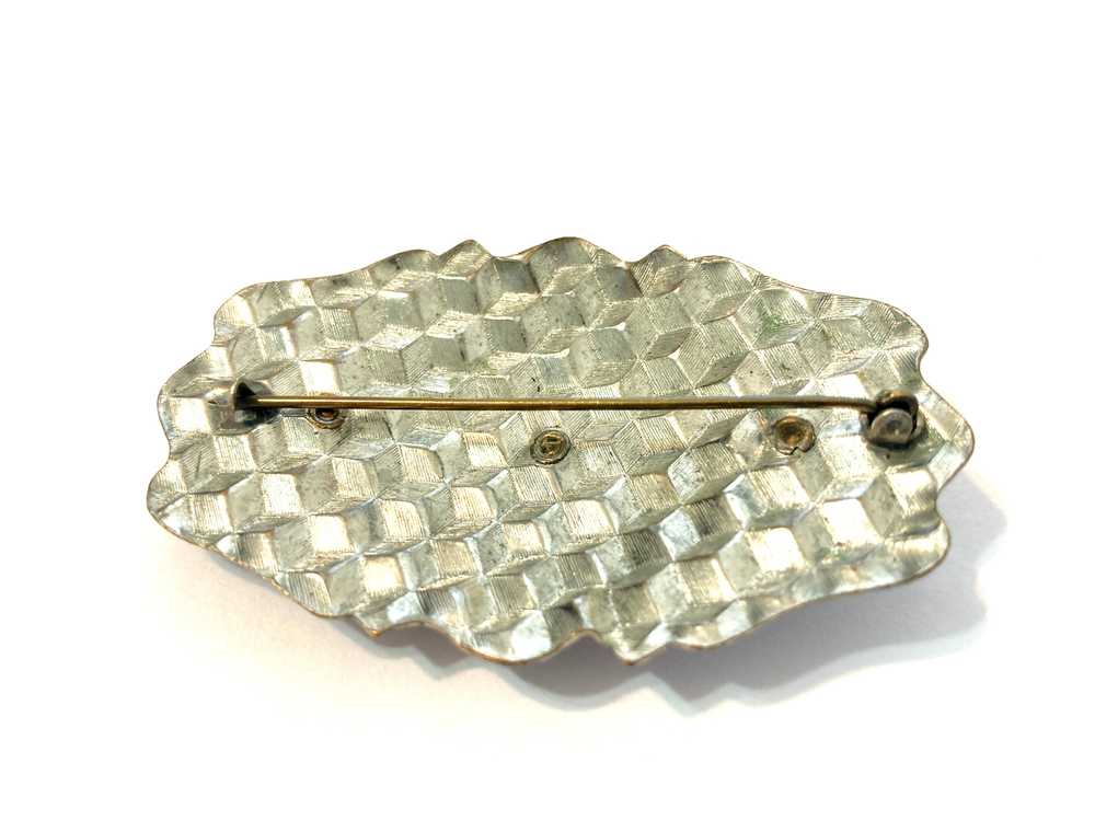 Vintage Silver-tone Brooch Honeycomb w/ Blue Ston… - image 5