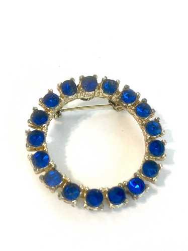 Sapphire Blue Rhinestone Circle Brooch - image 1