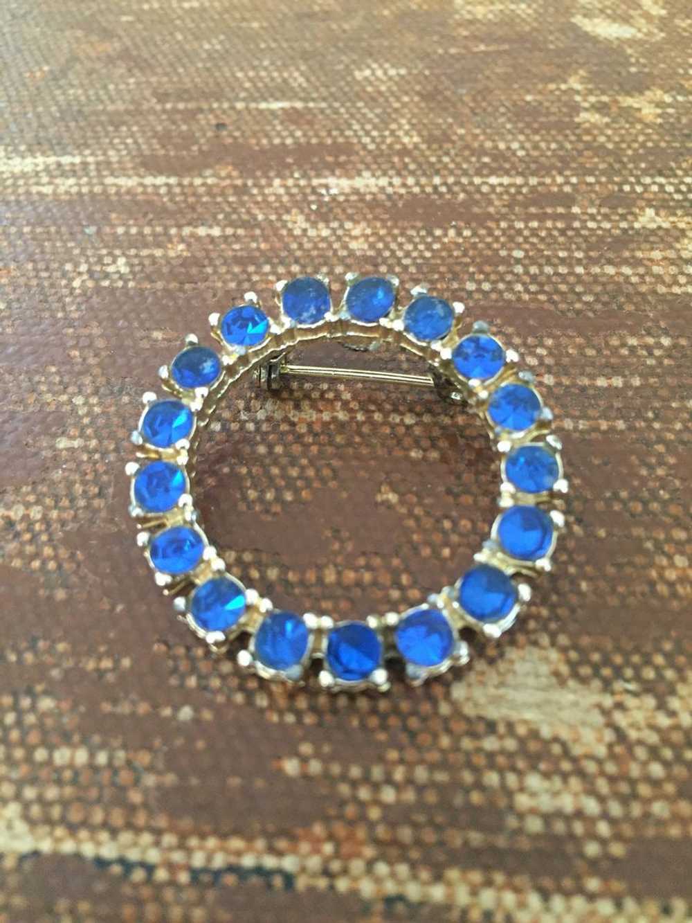 Sapphire Blue Rhinestone Circle Brooch - image 2