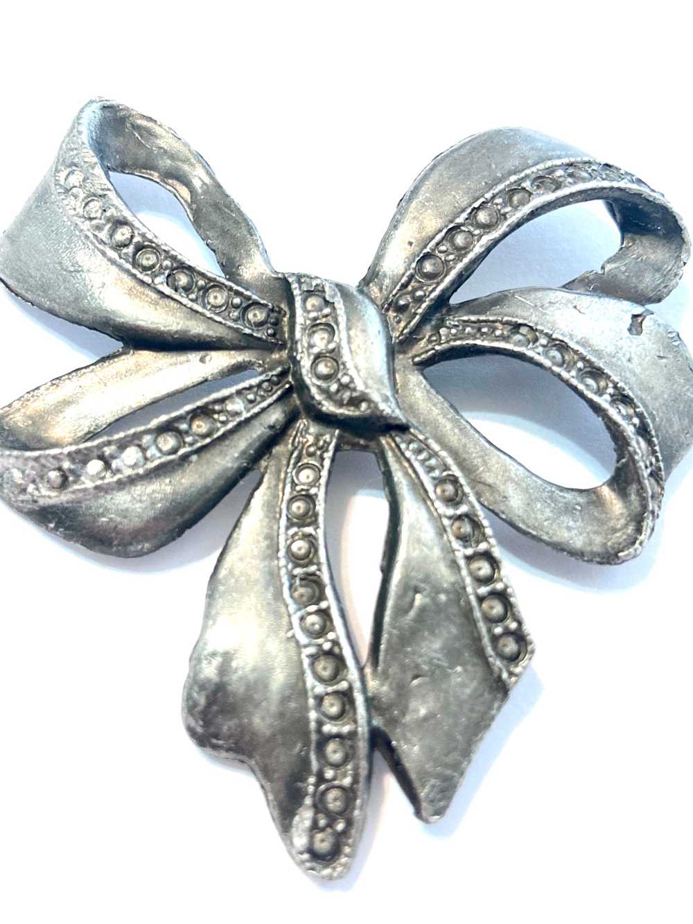 Antique Pewter Bow Brooch - image 1