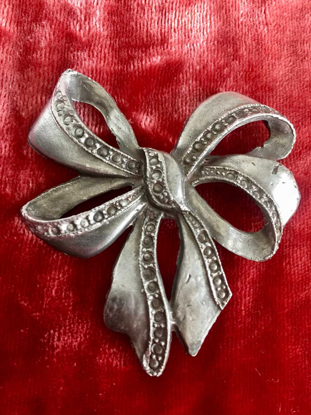 Antique Pewter Bow Brooch - image 2