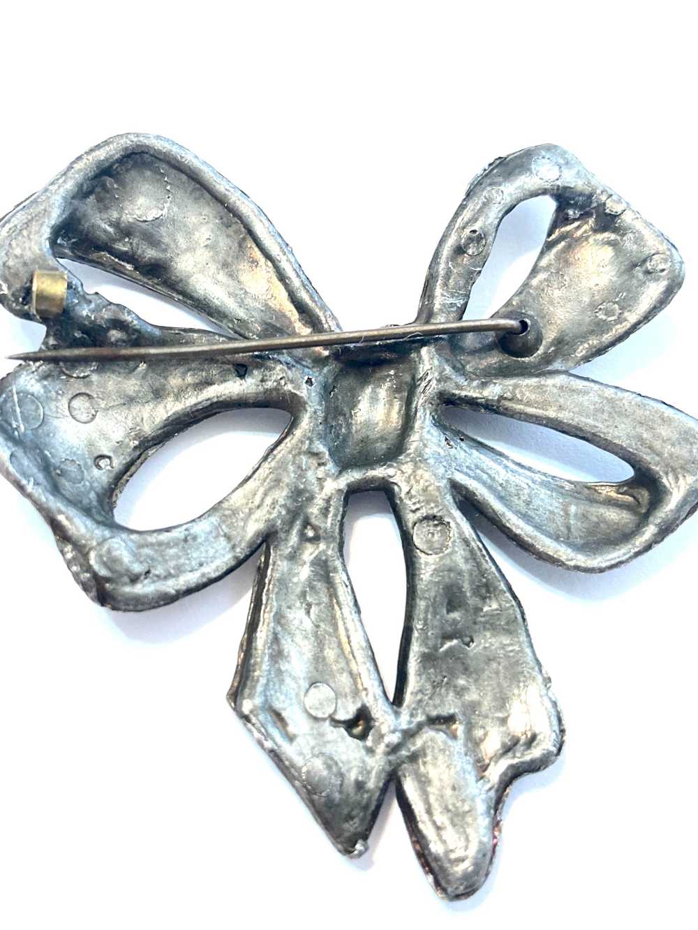 Antique Pewter Bow Brooch - image 5