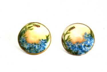 Vintage Porcelain Earrings Hand Painted Forget Me… - image 1