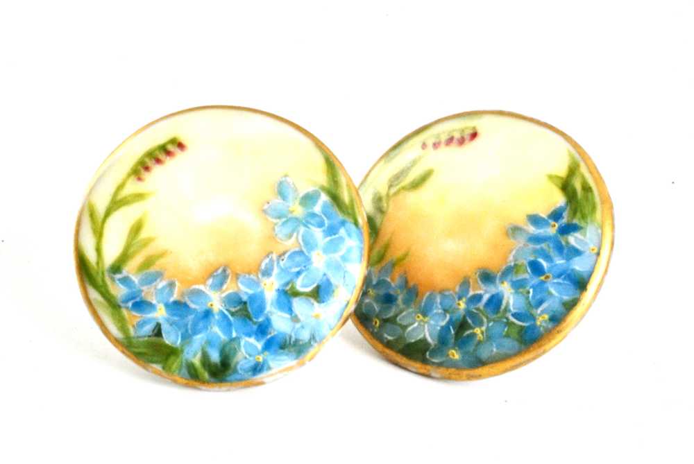 Vintage Porcelain Earrings Hand Painted Forget Me… - image 2