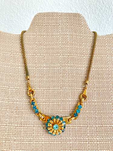 1940s Aquamarine Rhinestone Necklace by Barclay