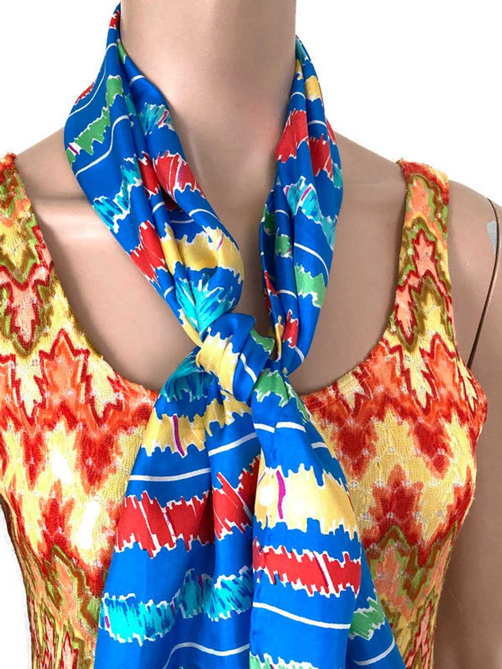 Vintage Silk Scarf Long and Colorful - image 2