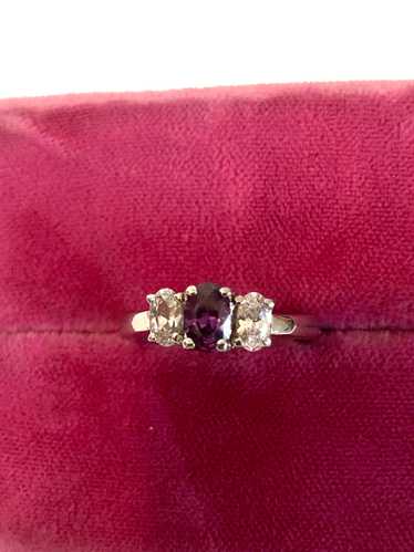 Three Stone Amethyst and Cubic Zirconia Ring