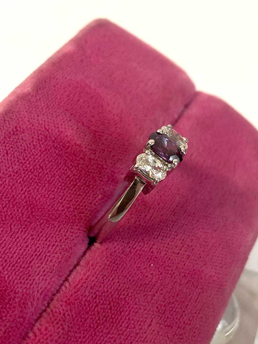 Three Stone Amethyst and Cubic Zirconia Ring - image 4