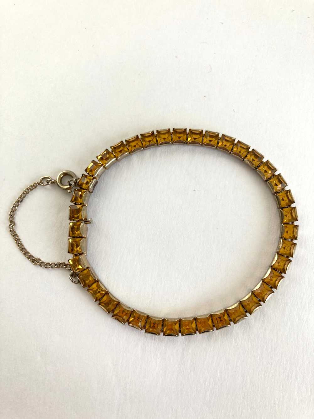 Vintage Amber Paste Princess Cut Tennis Bracelet - image 2