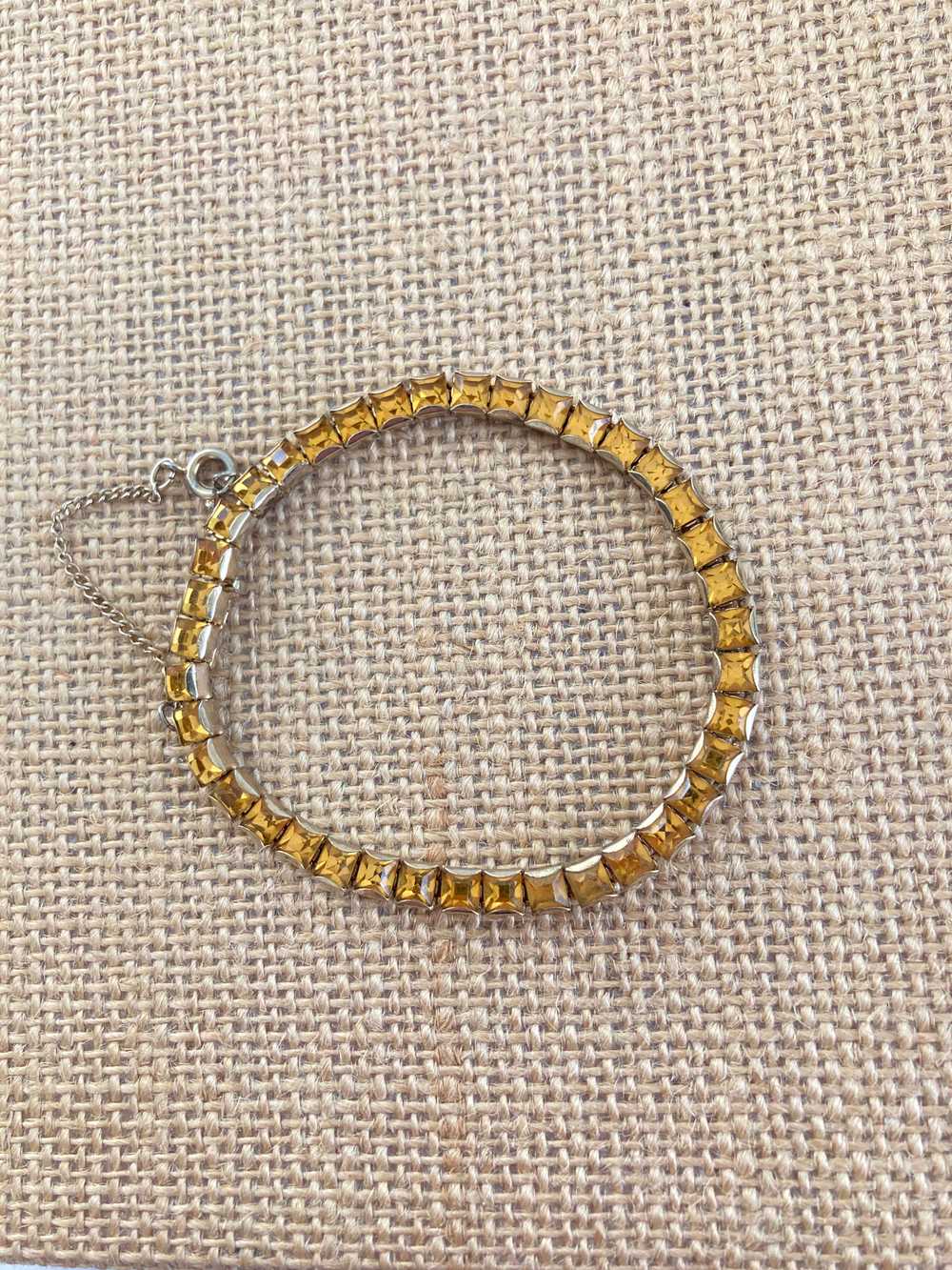 Vintage Amber Paste Princess Cut Tennis Bracelet - image 4