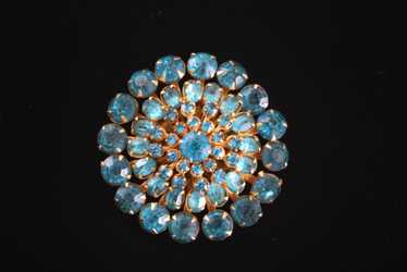 Vintage Aqua Rhinestone Starburst Dome Brooch - image 1