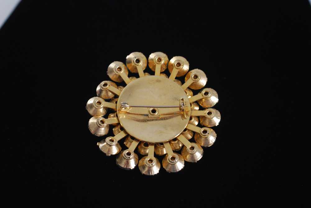 Vintage Aqua Rhinestone Starburst Dome Brooch - image 5