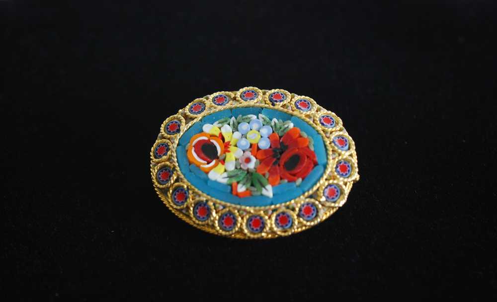 Oval Micro Mosaic Floral Brooch - image 3