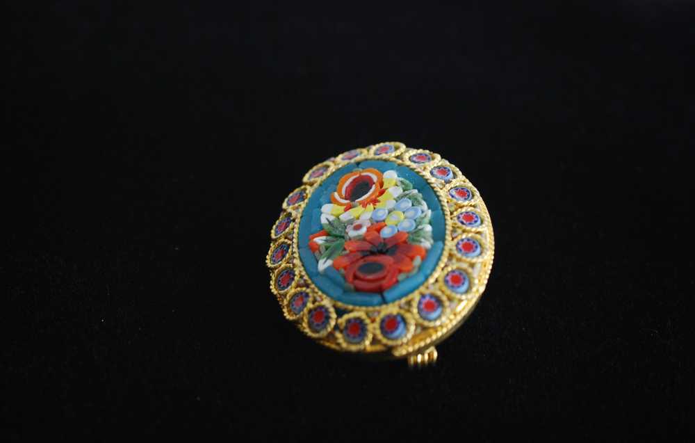 Oval Micro Mosaic Floral Brooch - image 4