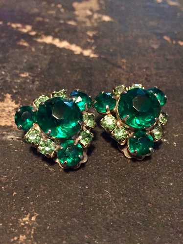 Emerald Green Rhinestone Triangle Cluster Earrings