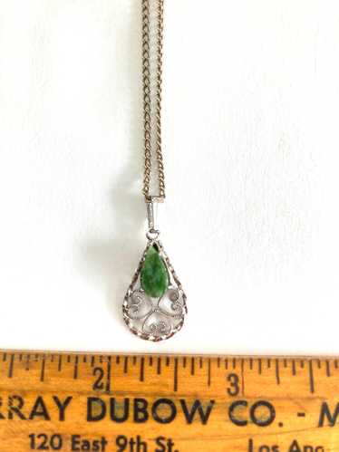 Sterling Silver Nephrite/Jadeite Filigree Teardrop