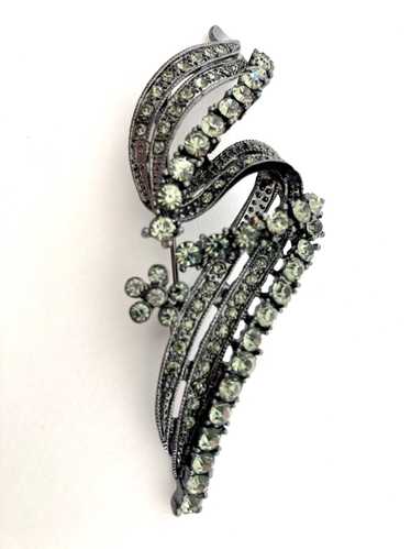 Gunmetal Gray Rhinestone Swoop Brooch