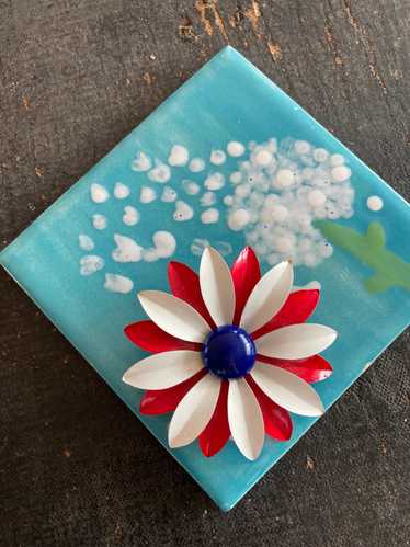 Red, White, and Blue Enamel Flower Brooch