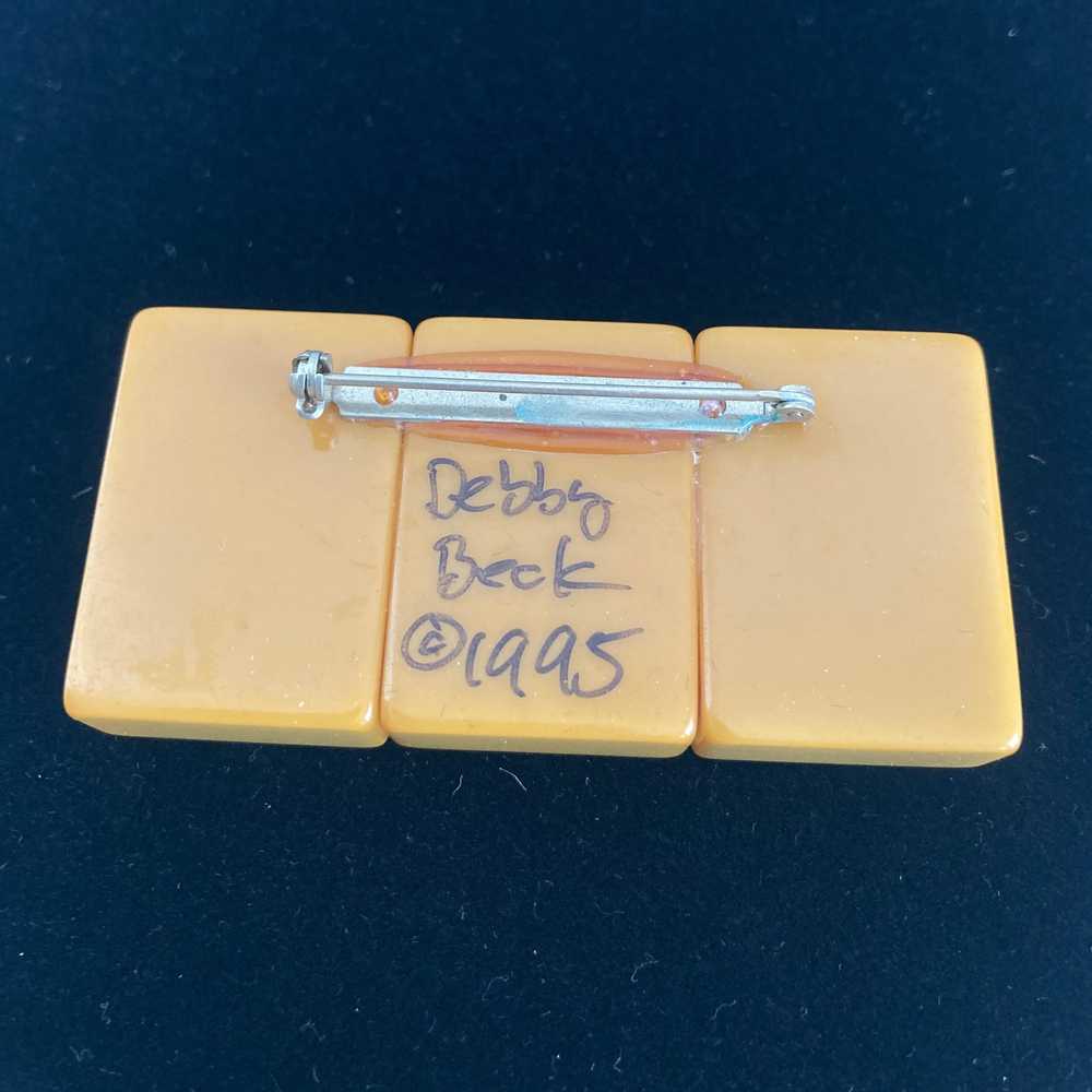 Bakelite Mahjong 3 Tile Brooch Artist Signed - image 6