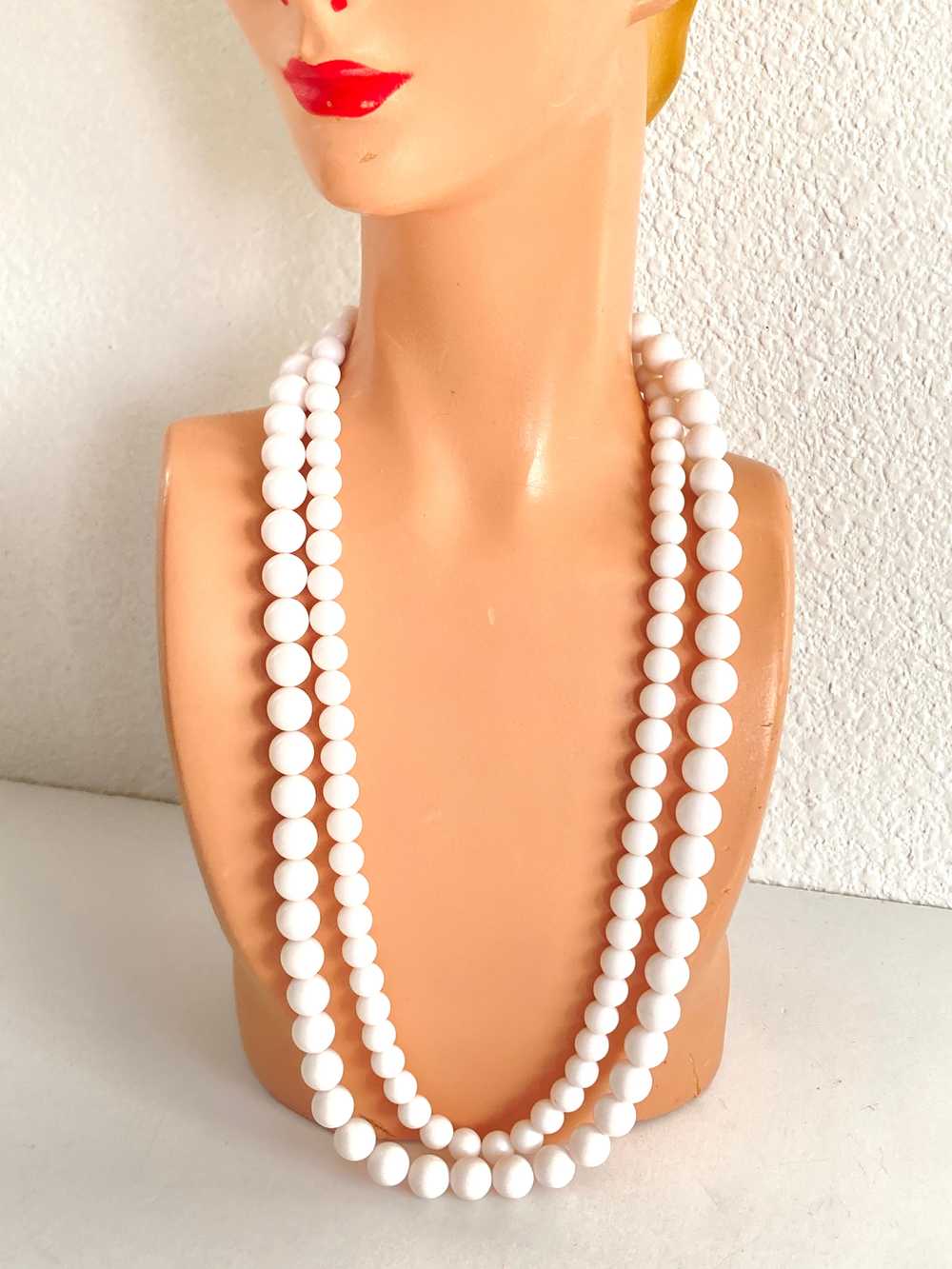 Double Strand White Beaded Necklace Marked Japan - image 2
