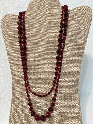 Antique Lucite Endless Beaded Necklace in Red