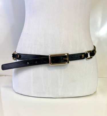 Fossil Black Leather Belt with Silver Tone Metal B