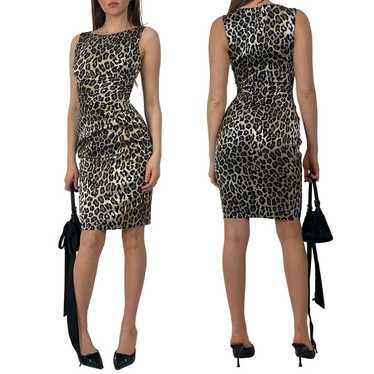 Caché Satin Leopard Print Midi Dress (S)