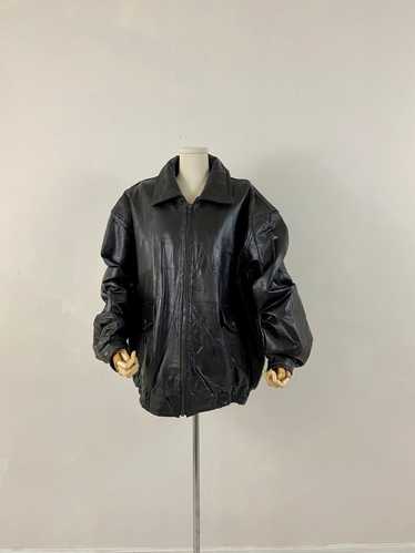 Over size black leather jacket