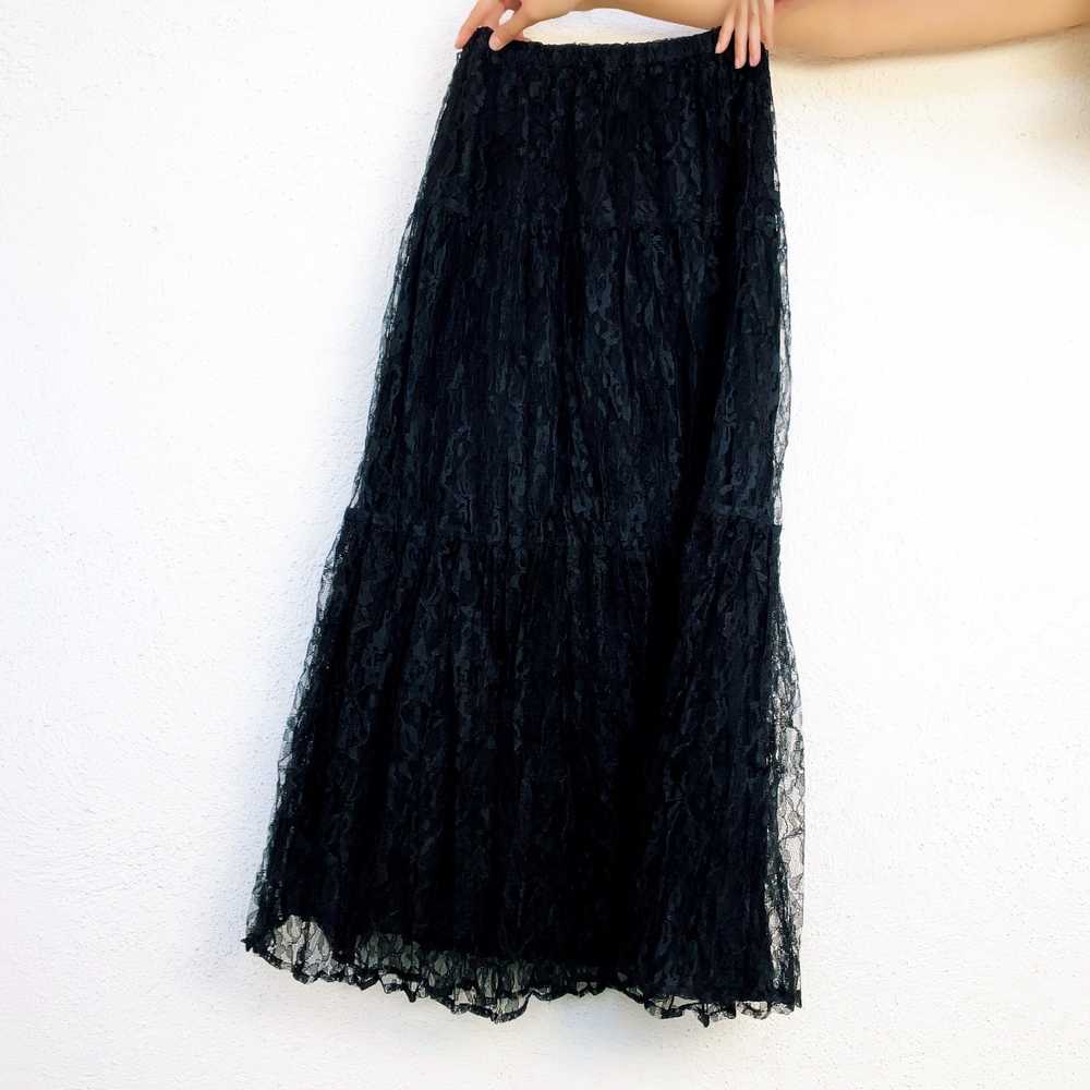 90s Lacy Black Tiered Skirt (S) - image 4