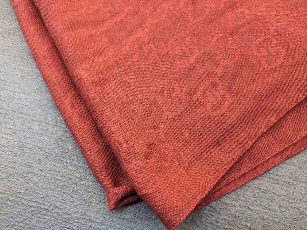 Gucci Gucci Scarf Red Monogram Logo Silk Wool Fri… - image 2