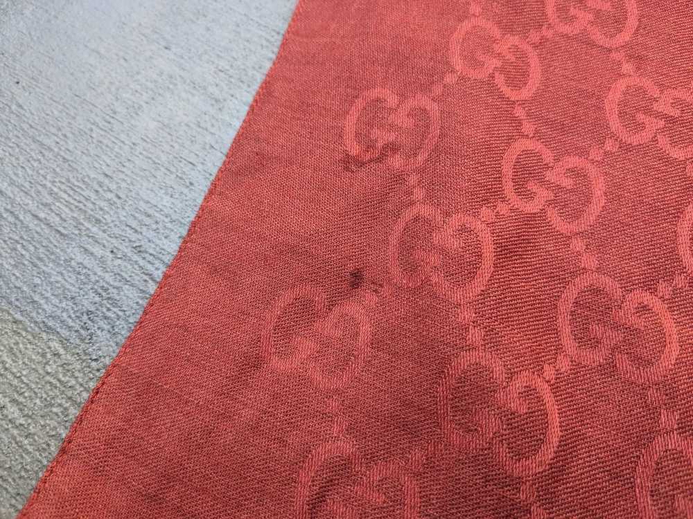 Gucci Gucci Scarf Red Monogram Logo Silk Wool Fri… - image 5